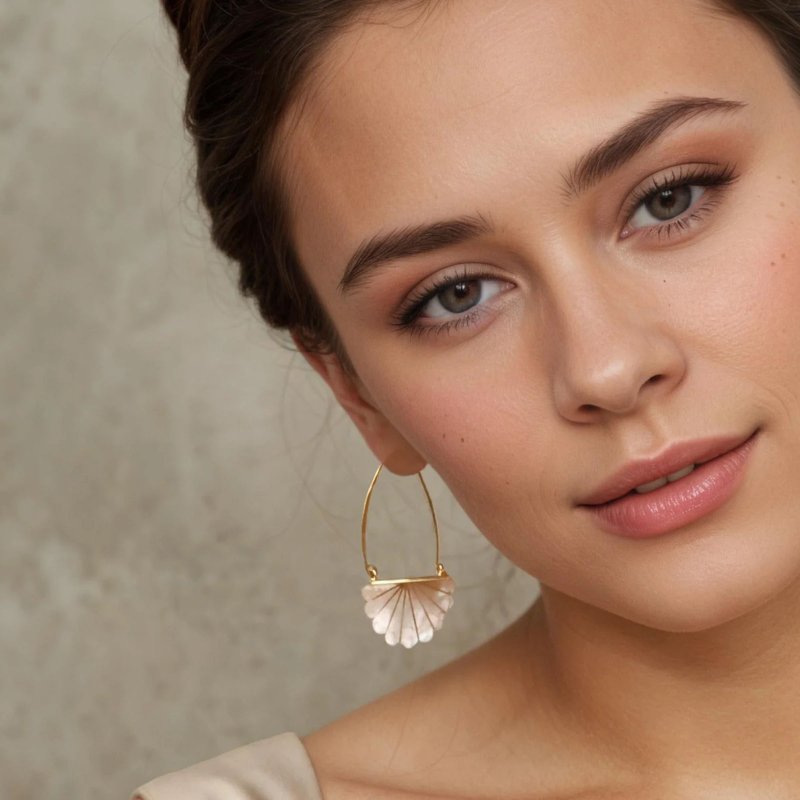 珍珠母贝装饰艺术风圆环耳环 - 耳环/耳夹 - 珍珠 白色