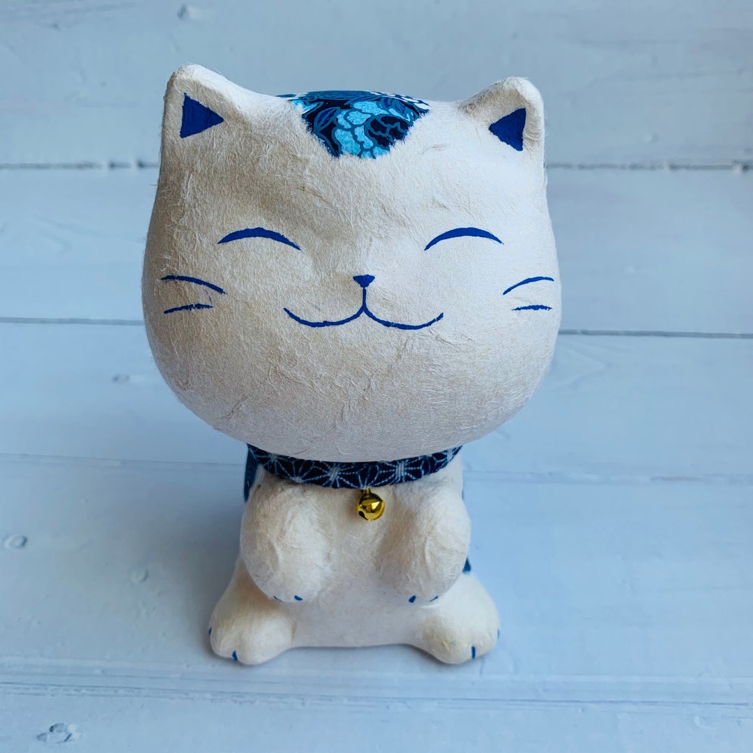 幸福多良福猫-小-和纸蓝色猫 - 玩偶/公仔 - 纸 
