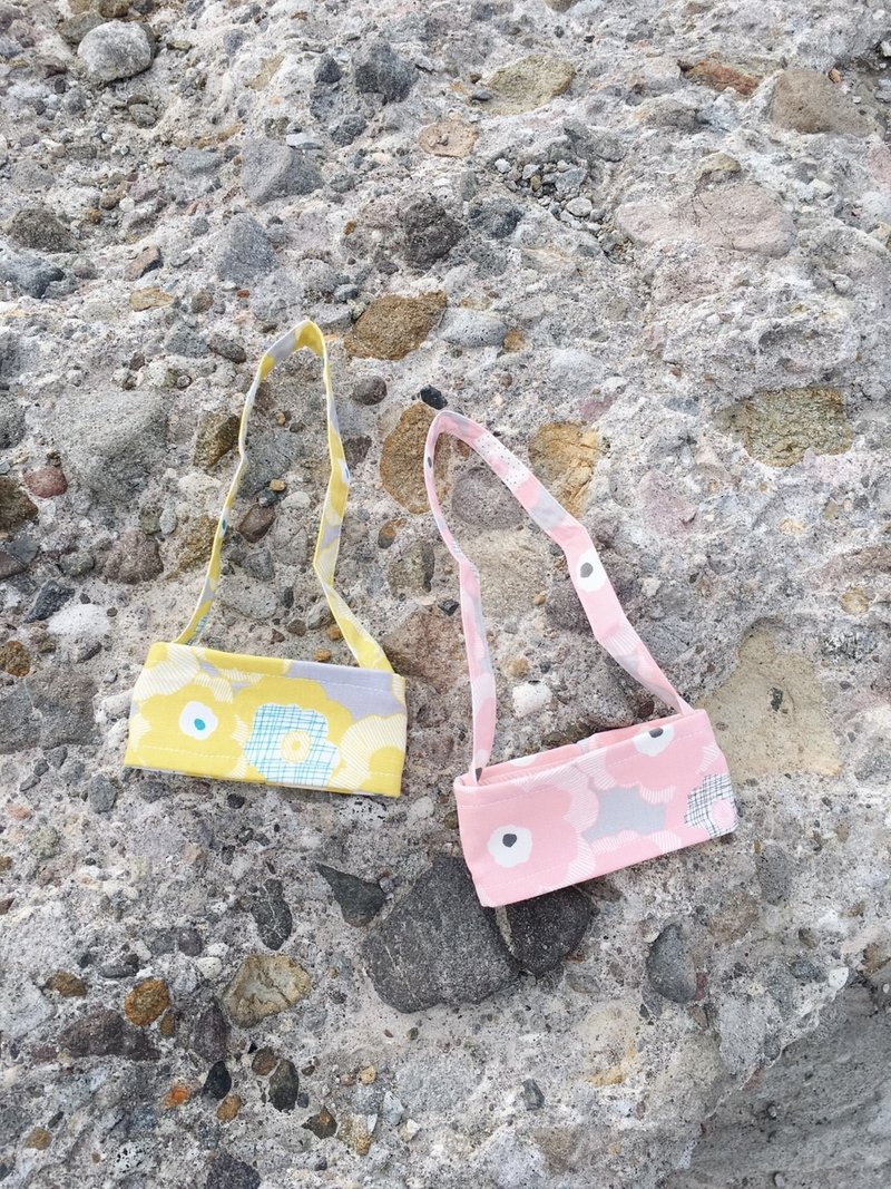 手作饮料杯提袋 / 粉嫩罂粟花 - 随行杯提袋/水壶袋 - 棉．麻 粉红色