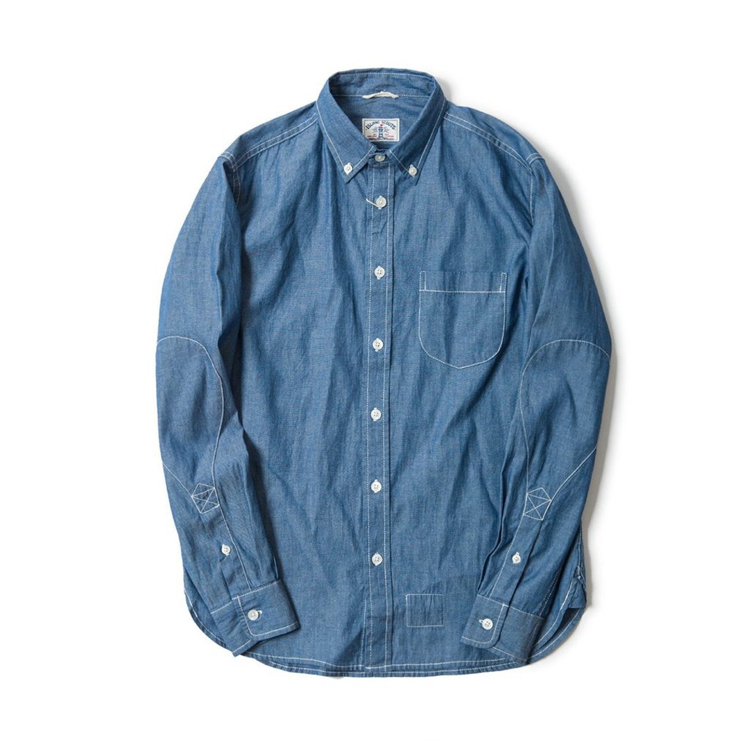 ISLAND SCOUTS日本精棉青年布Chambray Patch 轻工装衬衫 - 男装衬衫 - 棉 蓝色
