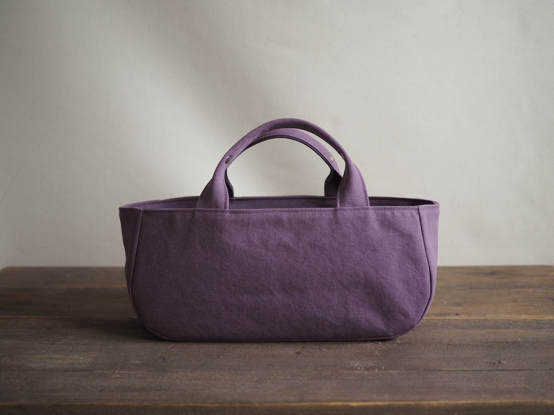 Made-to-order round tote with lid Yokonaga Murasaki - 手提包/手提袋 - 棉 紫色