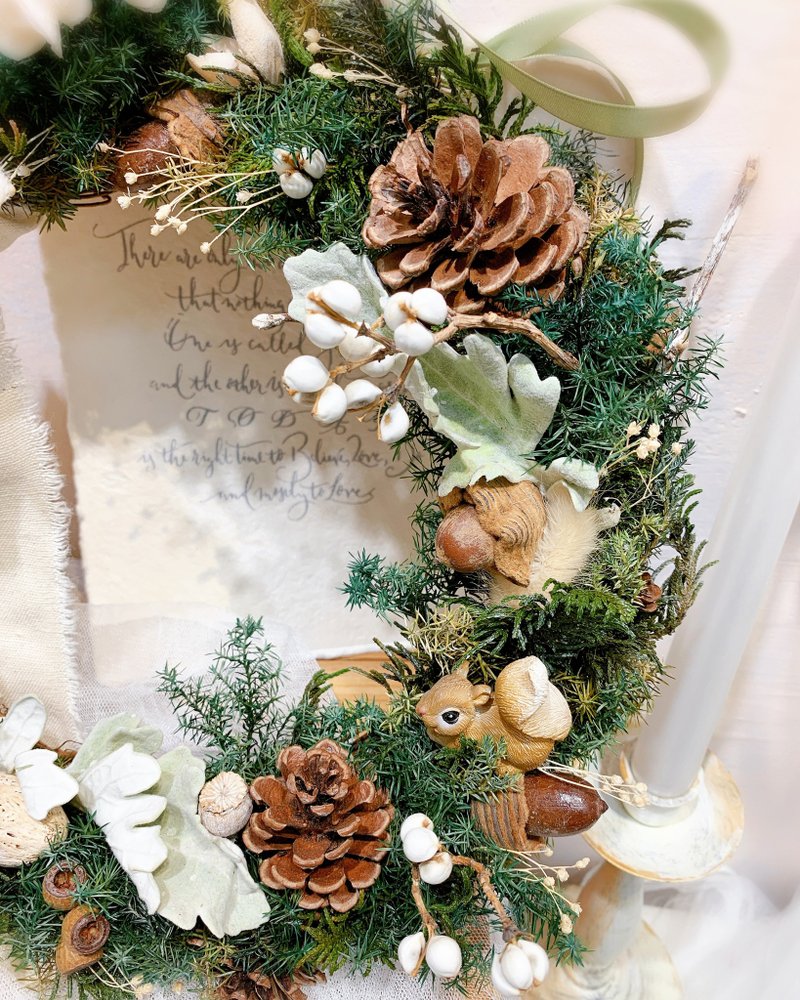 永生森林系松鼠花圈   新居礼物 交换礼物 - 干燥花/捧花 - 植物．花 