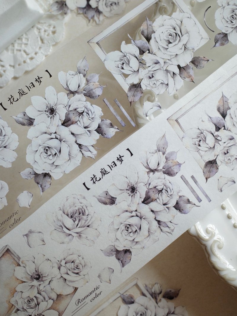 白色玫瑰 复古大花 和纸胶带 PET - 纸胶带 - 其他材质 