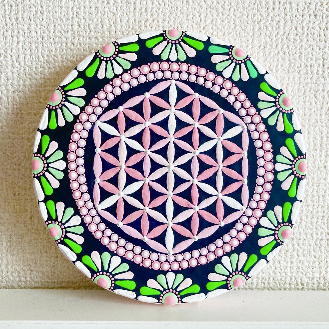 Hawaiian Flower of Life Dot Mandala Aloha Pattern Lemuria 15cm - 海报/装饰画/版画 - 棉 粉红色