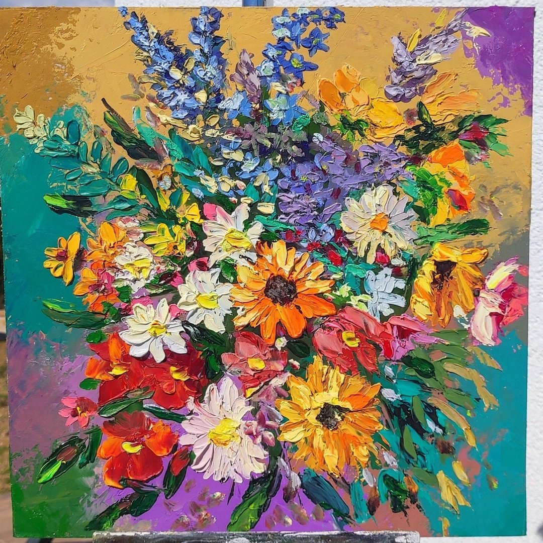 向日葵画野花原创艺术向日葵场景雏菊艺术品 - 插画/绘画/写字 - 其他材质 