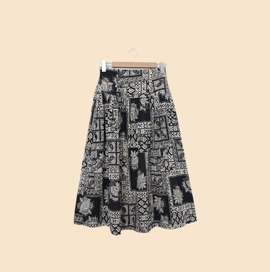 Back to Green-复古拼接长裙 黑白色 变形虫 fs-04 vintage skirt - 裙子 - 棉 