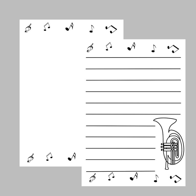 Trumpet Music Stationary Paper A4 Printable, digital, letter, Notes stationary - 图文模板设计 - 其他材质 