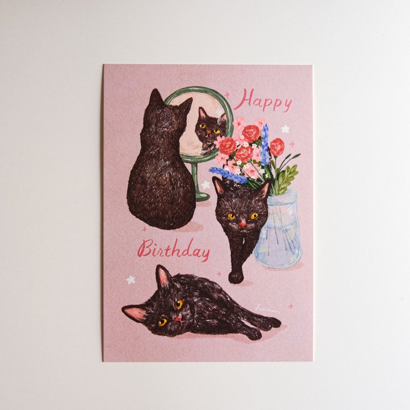 明信片 黑猫相伴 生日快乐 - 卡片/明信片 - 纸 