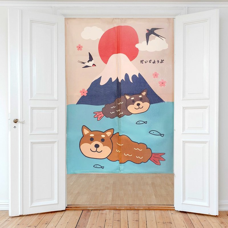 柴犬 富士山 门帘 炸虾 - 门帘/门牌 - 棉 蓝色