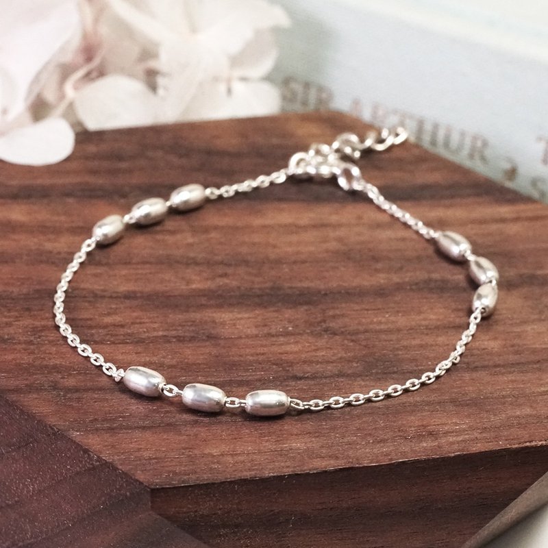 椭圆银珠手链 三连设计款 925纯银手链 女生手链 - 手链/手环 - 纯银 银色