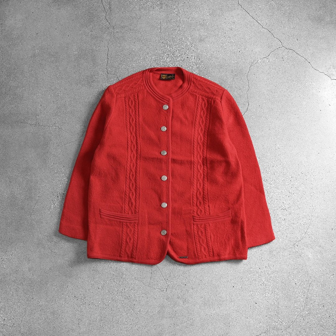 蒂罗尔羊毛外套 / Wool Jacket、古着开襟毛衣、古着开襟外套 - 女装针织衫/毛衣 - 羊毛 红色