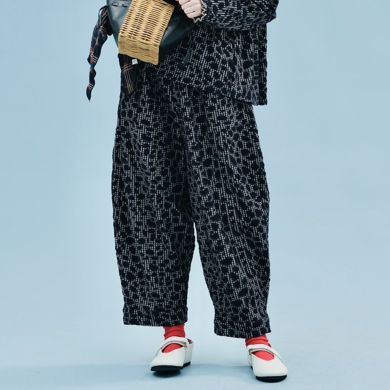 针织提花领萝卜裤 长裤 裤子 - 女装长裤 - 其他材质 蓝色