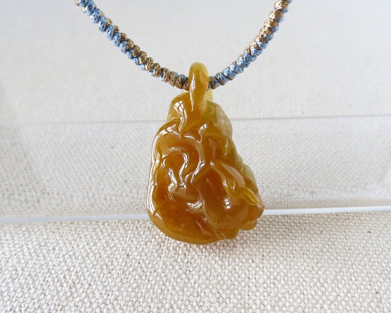 本命年【九尾红狐】冰红翡翠丝光编织项链*SA62*招财、开运、辟邪 - 锁骨链 - 宝石 橘色