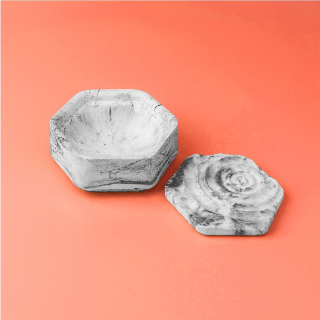Hex : 1号 圭藻水泥置物盒 及 杯垫盖 - 收纳用品 - 水泥 灰色