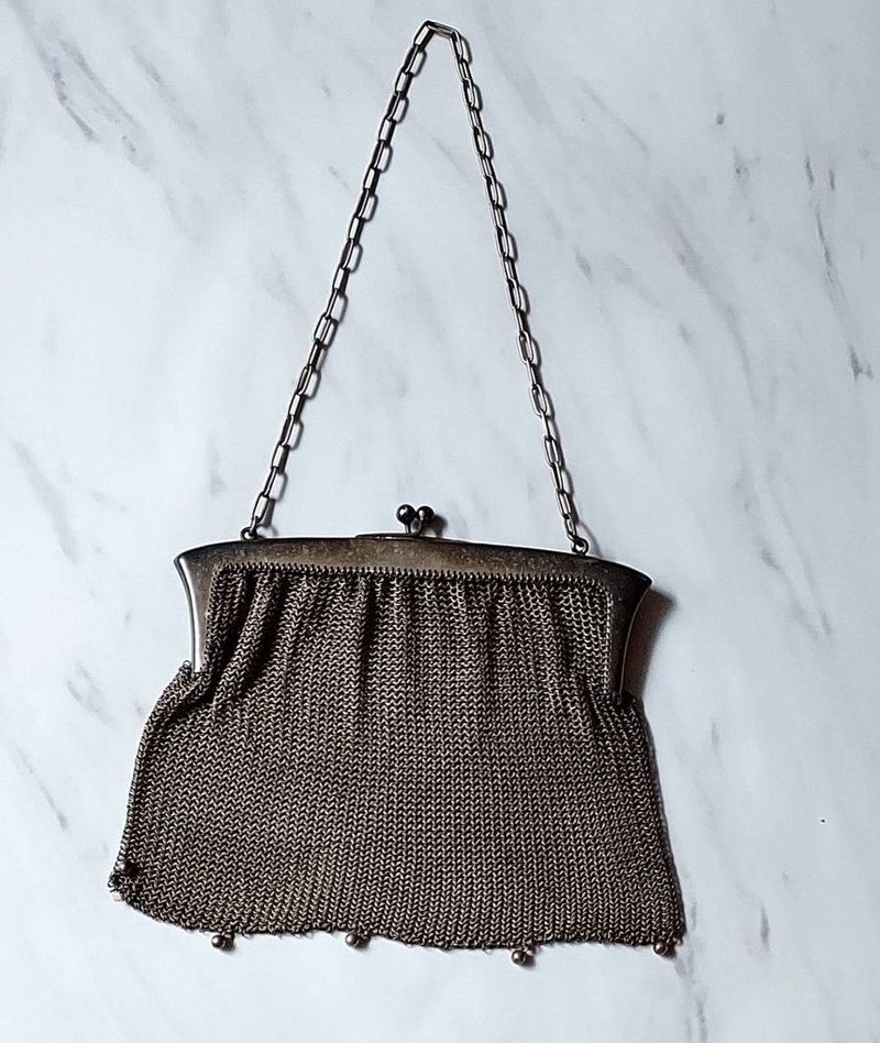 Vintage 1920年代 ARTDECO风格 英格兰手工纯银编织晚宴包 手提包 - 手提包/手提袋 - 纯银 银色