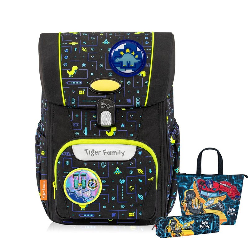 飞跃 护童安全灯 超轻量护脊书包Pro 2S -恐龙迷宫 | 中年级适用 - 后背包/双肩包 - 防水材质 黑色