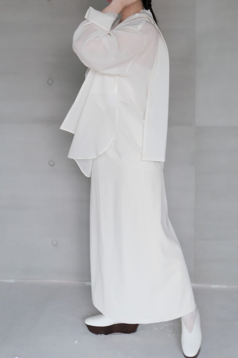 抓皱领围绑带罩衫上衣  - 女装上衣 - 羊毛 