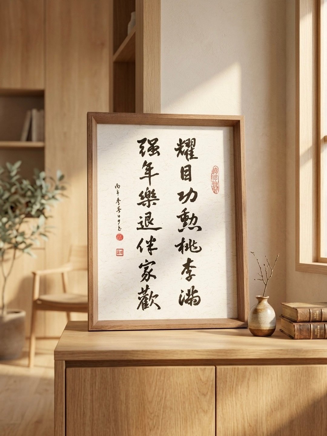 【纯手写书法定制】A4 可挂可立/入厝/入职/新婚/祝寿/篆隶楷行 - 订制画像 - 纸 咖啡色