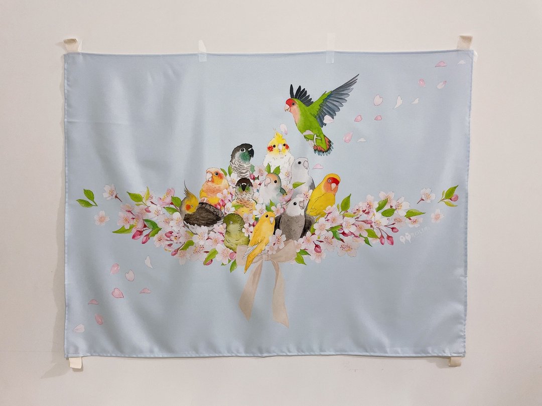 Rolia's 手作 小鹦/爱情鸟/玄凤/小太阳/横斑鹦鹉/樱花 挂布 居家 - 海报/装饰画/版画 - 其他材质 蓝色