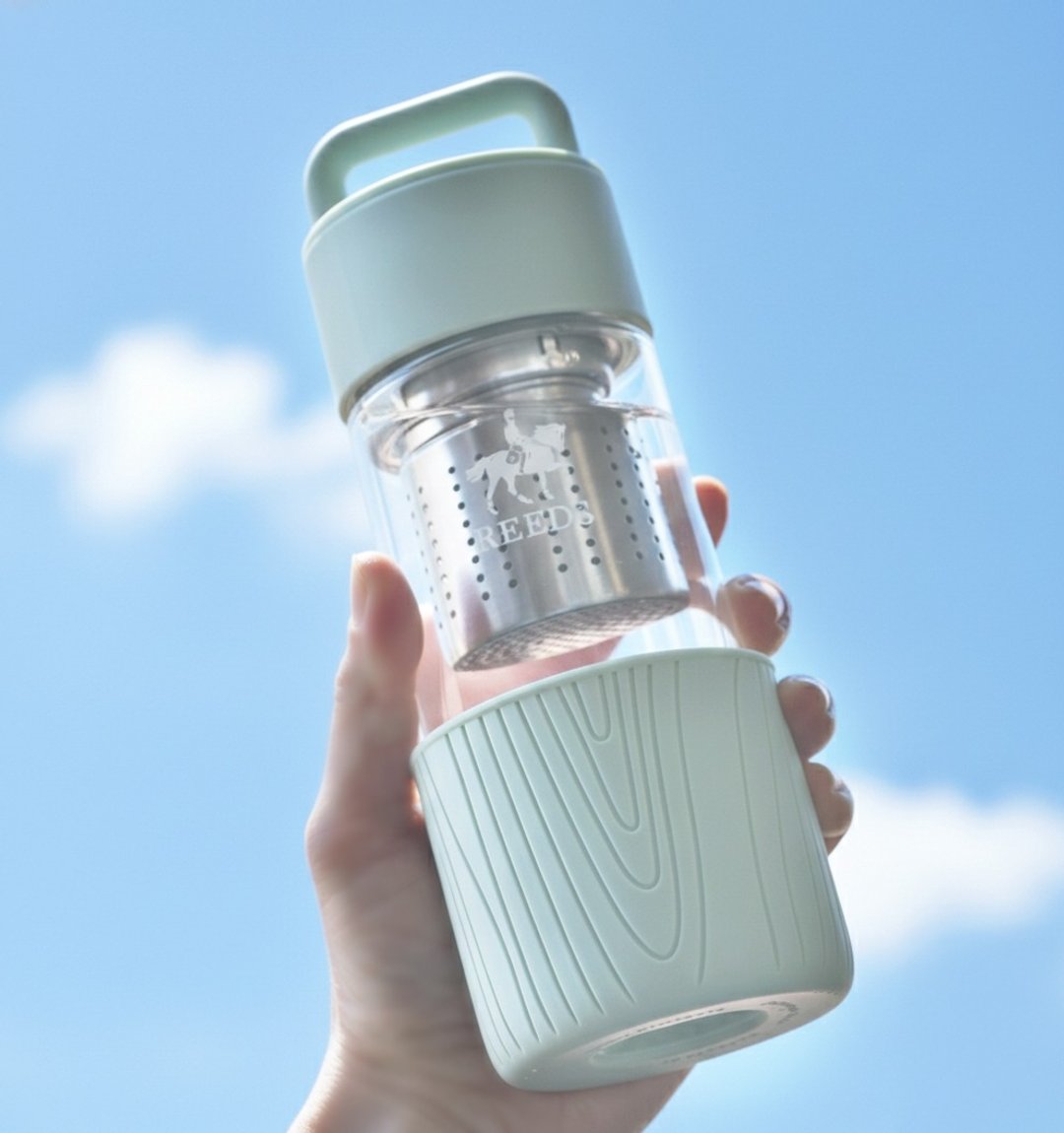 【REEDS x 康宁】晶透手提茶隔耐热玻璃水瓶 480mL - 水瓶/水壶 - 玻璃 白色