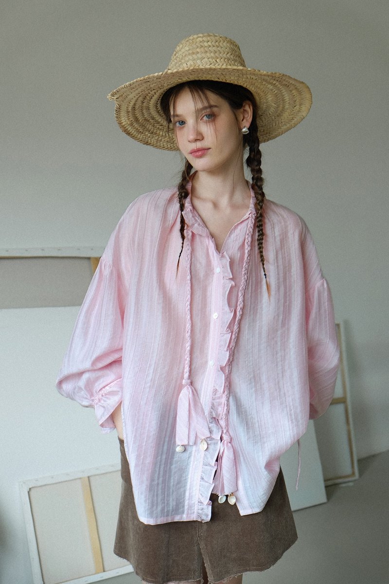 灵动的夏天 boho假日感手编绳条纹衬衫 - 女装衬衫 - 其他材质 多色