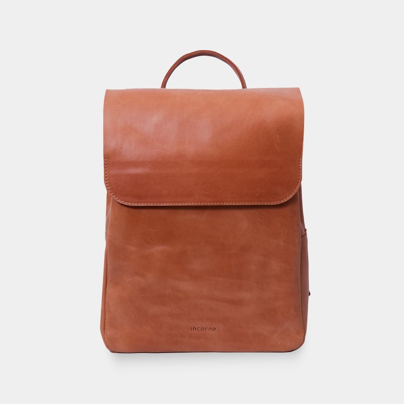 干邑棕皮质笔记本电脑背包——男女皆宜的高端商务旅行包 - 后背包/双肩包 - 真皮 橘色