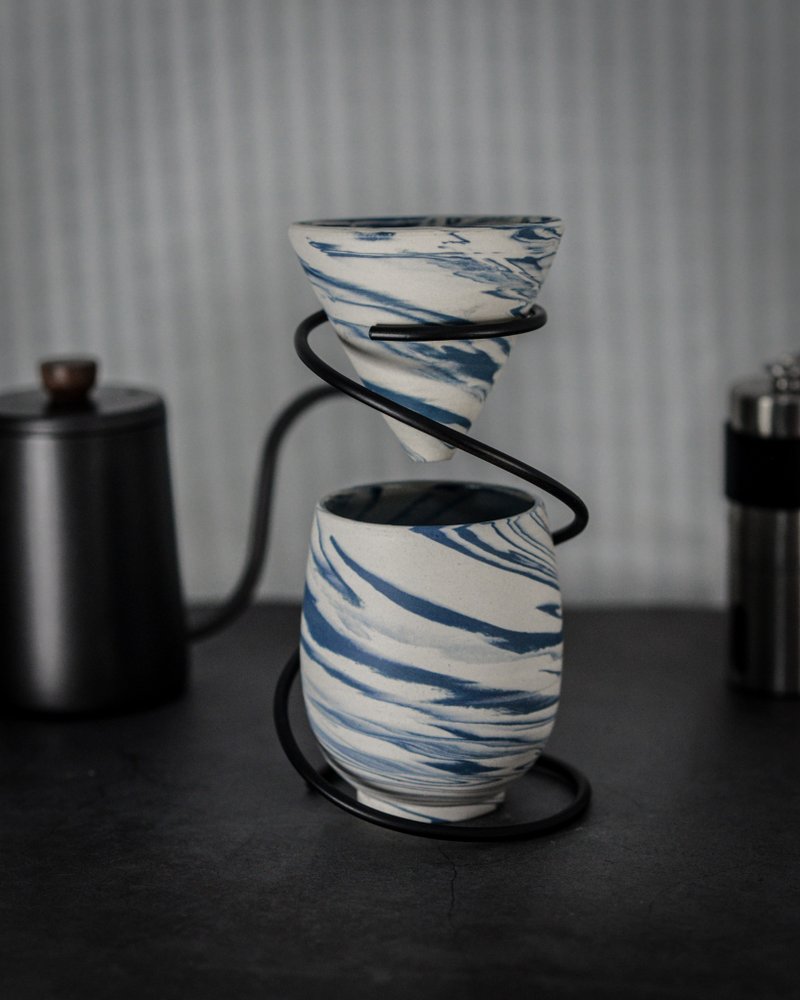Marble Coffee Dripper 1 set - Deep Blue (V01) - 咖啡壶/周边 - 陶 蓝色