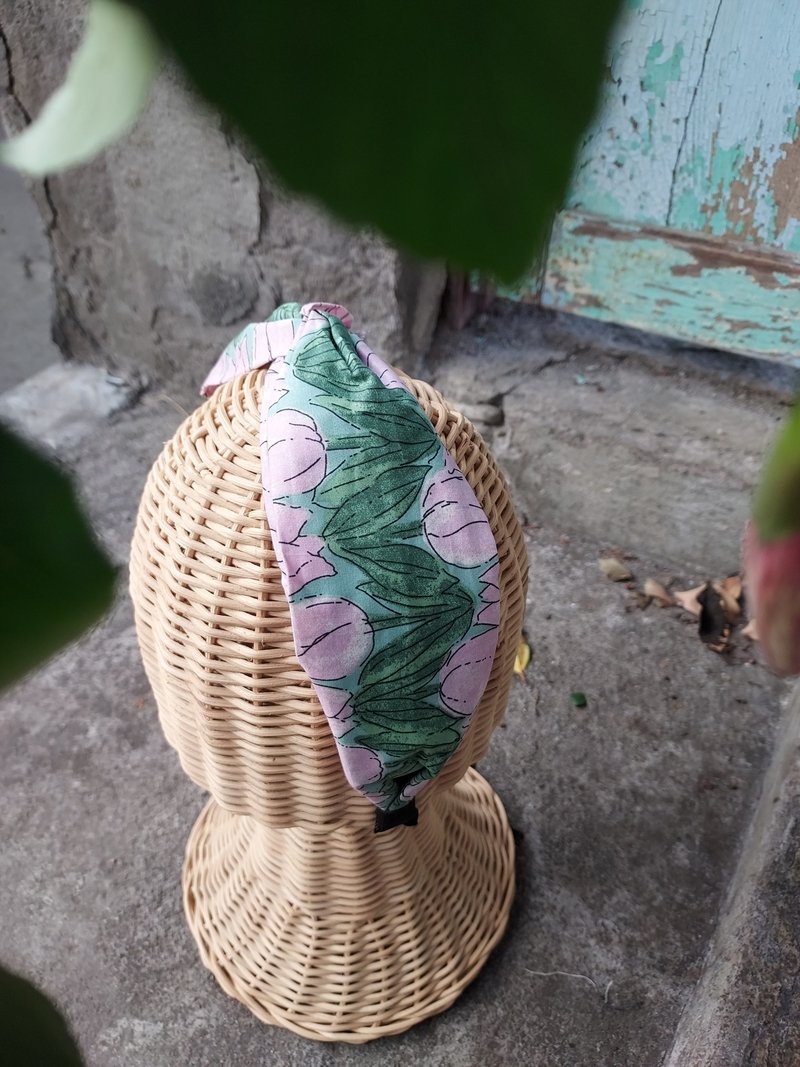 手作发箍 郁金香粉红 - 发带/发箍 - 棉．麻 粉红色