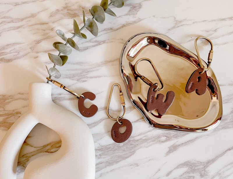 字母钥匙圈 A-Z - 钥匙链/钥匙包 - 真皮 咖啡色