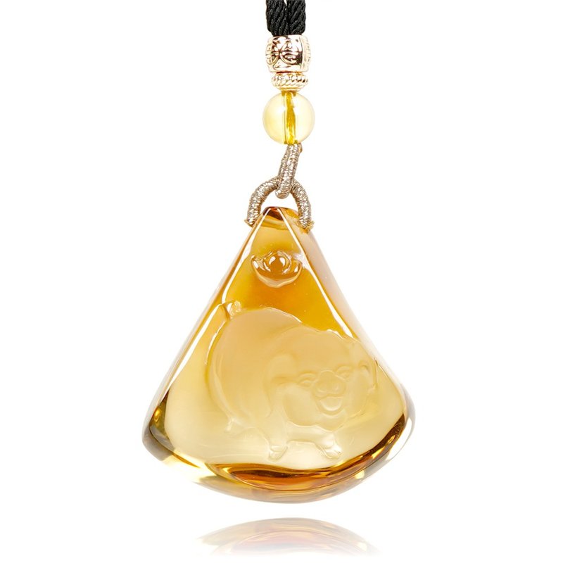 【正佳珠宝】黄水晶 搜藏级纯黄晶 财富金猪 33.3g 黄水晶吊坠 - 项链 - 半宝石 多色