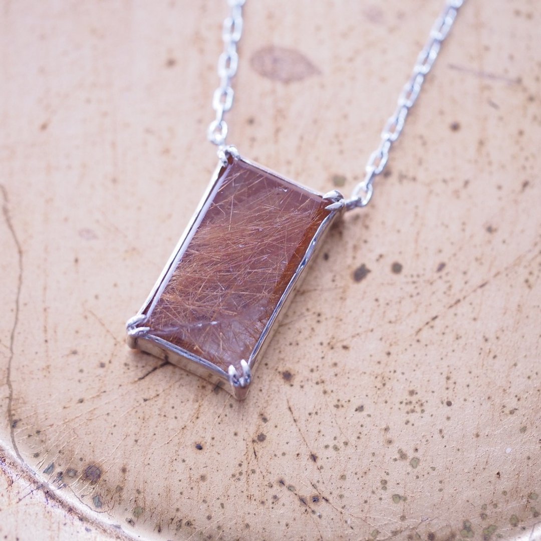 长型红铜钛晶 手工纯银项链   Copper Golden Rutile quartz - 项链 - 水晶 金色