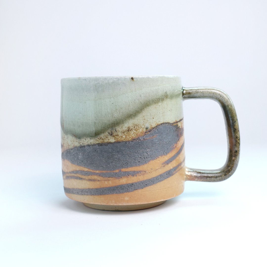 明芽窑 | 柴烧青瓷绞胎咖啡杯 橘红 黑 陶杯 杯子 搜藏品 H10 - 茶具/茶杯 - 陶 橘色