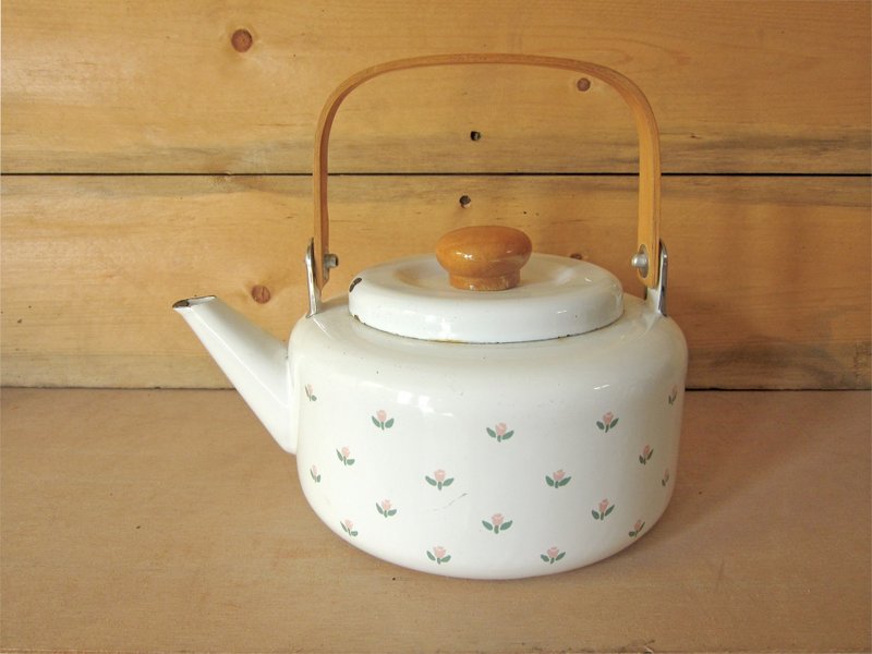 芬兰小花曲木把老珐琅壶 - 厨房用具 - 其他金属 白色