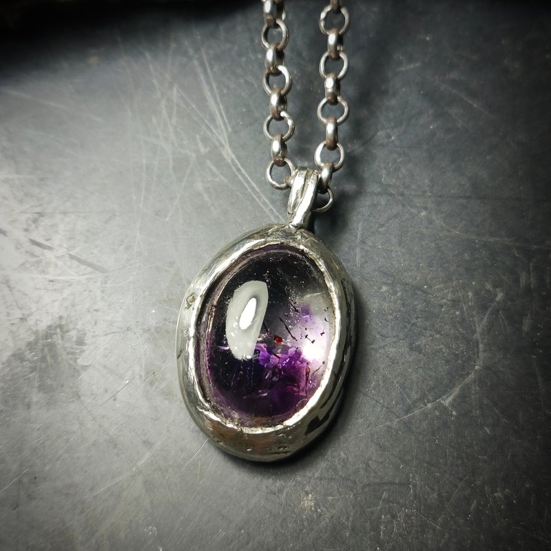 超七银吊墬 - 项链 - 纯银 紫色