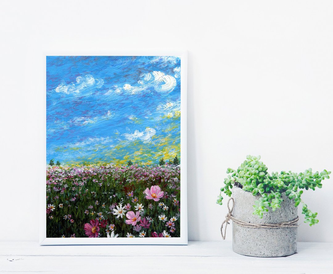 【野菊花】花卉限量复刻画 | 大厅玄关挂画 | 绿茵粉色花海挂画 - 海报/装饰画/版画 - 纸 