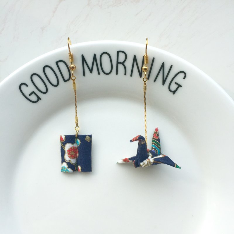 【中秋特供！】14k包金耳钩❤️蛇骨链-----和风日本京都千纸鹤仙鹤折纸耳环耳钉耳钩无耳洞耳夹式 - 耳环/耳夹 - 防水材质 蓝色