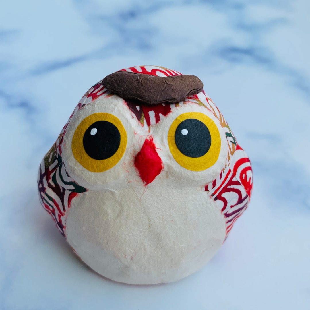 型染和纸猫头鹰-红/蓝-幸福不辛苦 长寿 有福气  智慧 - 摆饰 - 纸 