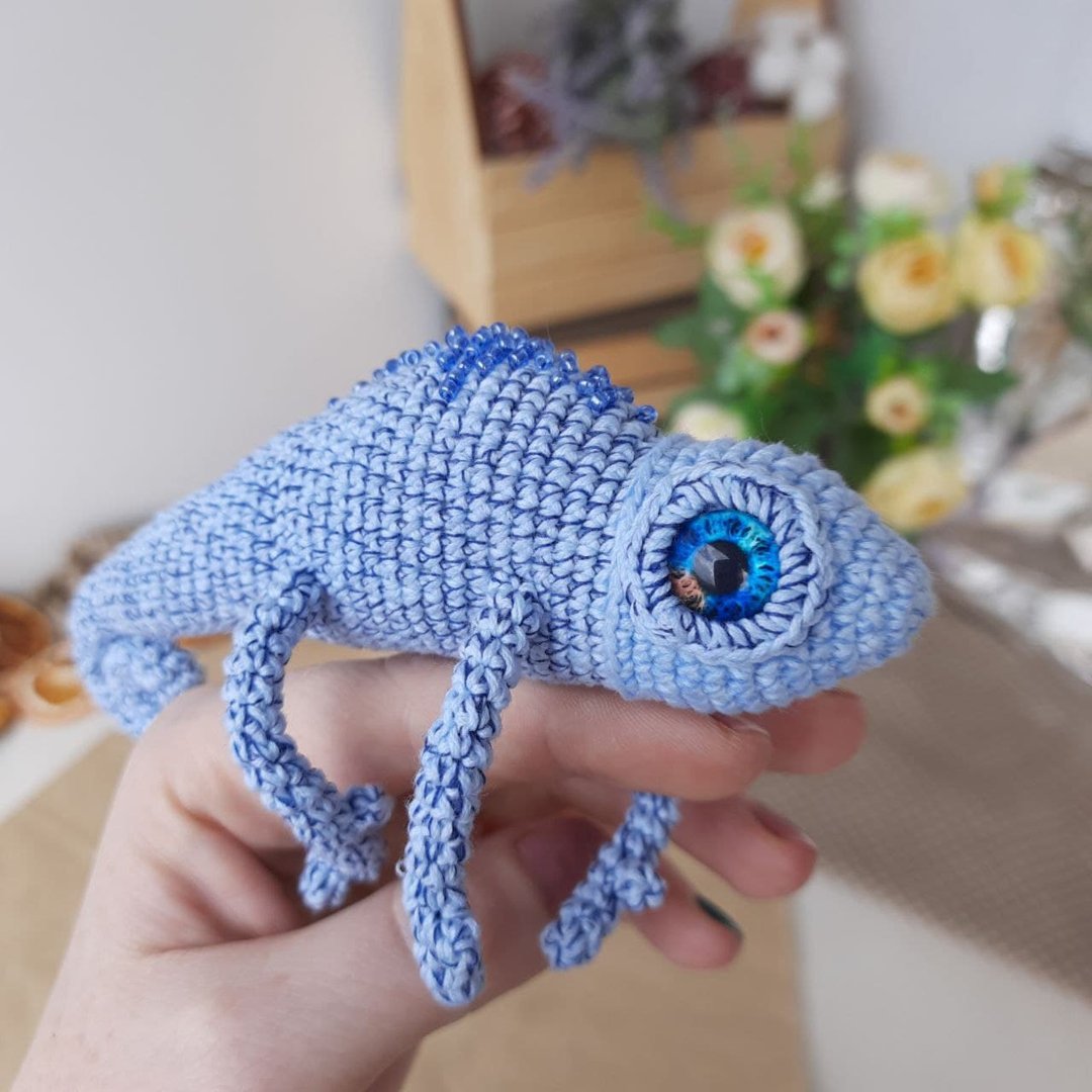 Reptile decor chameleon tiny stuffed animal toy. Lizard interior toy - 玩偶/公仔 - 棉 蓝色
