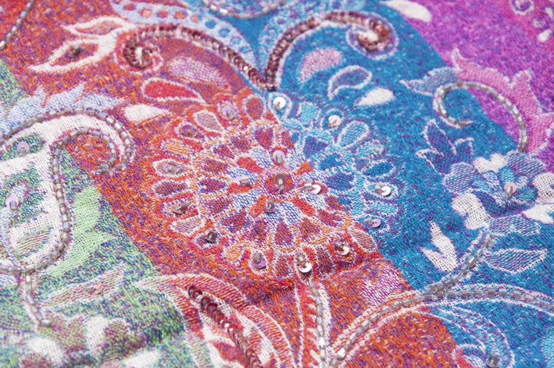 喀什米尔 Cashmere/水煮羊毛披肩/针织围巾/刺绣围巾/羊绒披巾 - 花 - 围巾/披肩 - 羊毛 多色