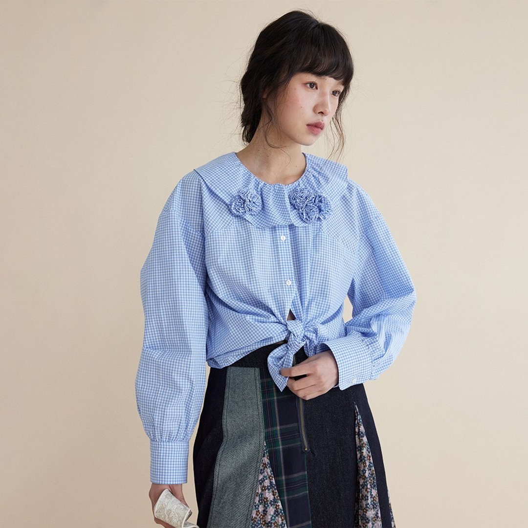 手工钉花衬衫|衬衫|两色|春款|Sora-1773 - 女装衬衫 - 棉．麻 多色