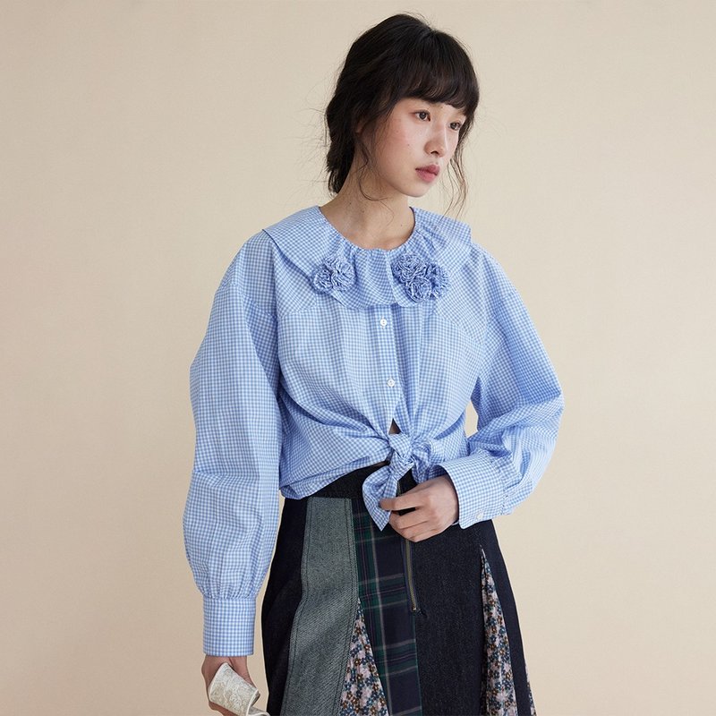 手工钉花衬衫|衬衫|两色|春款|Sora-1773 - 女装衬衫 - 棉．麻 多色