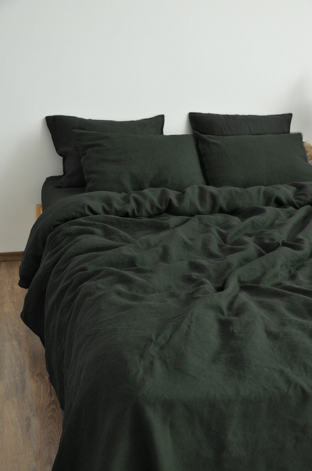Charcoal green linen duvet cover /Softened linen / Comforter cover / Quilt cover - 寝具 - 亚麻 绿色
