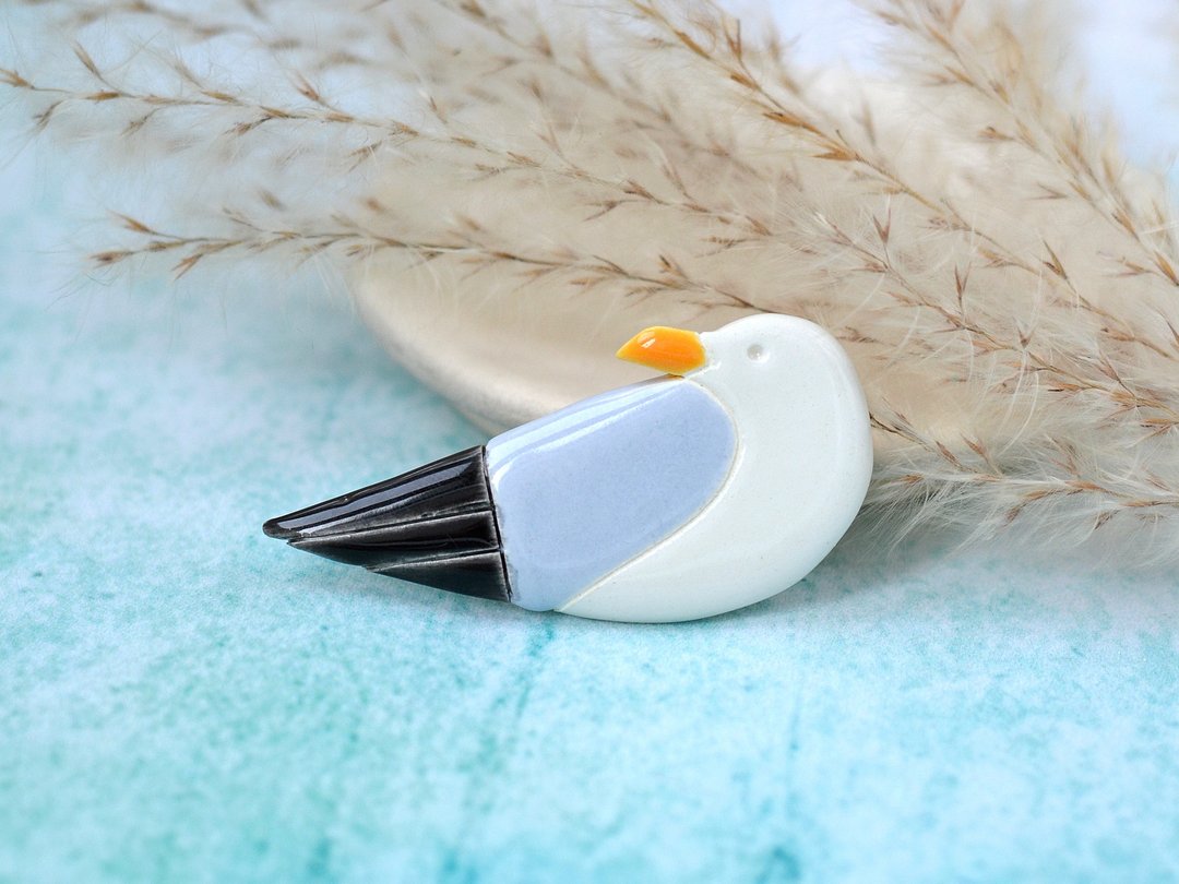 Seagull ceramic brooch - 胸针 - 粘土 