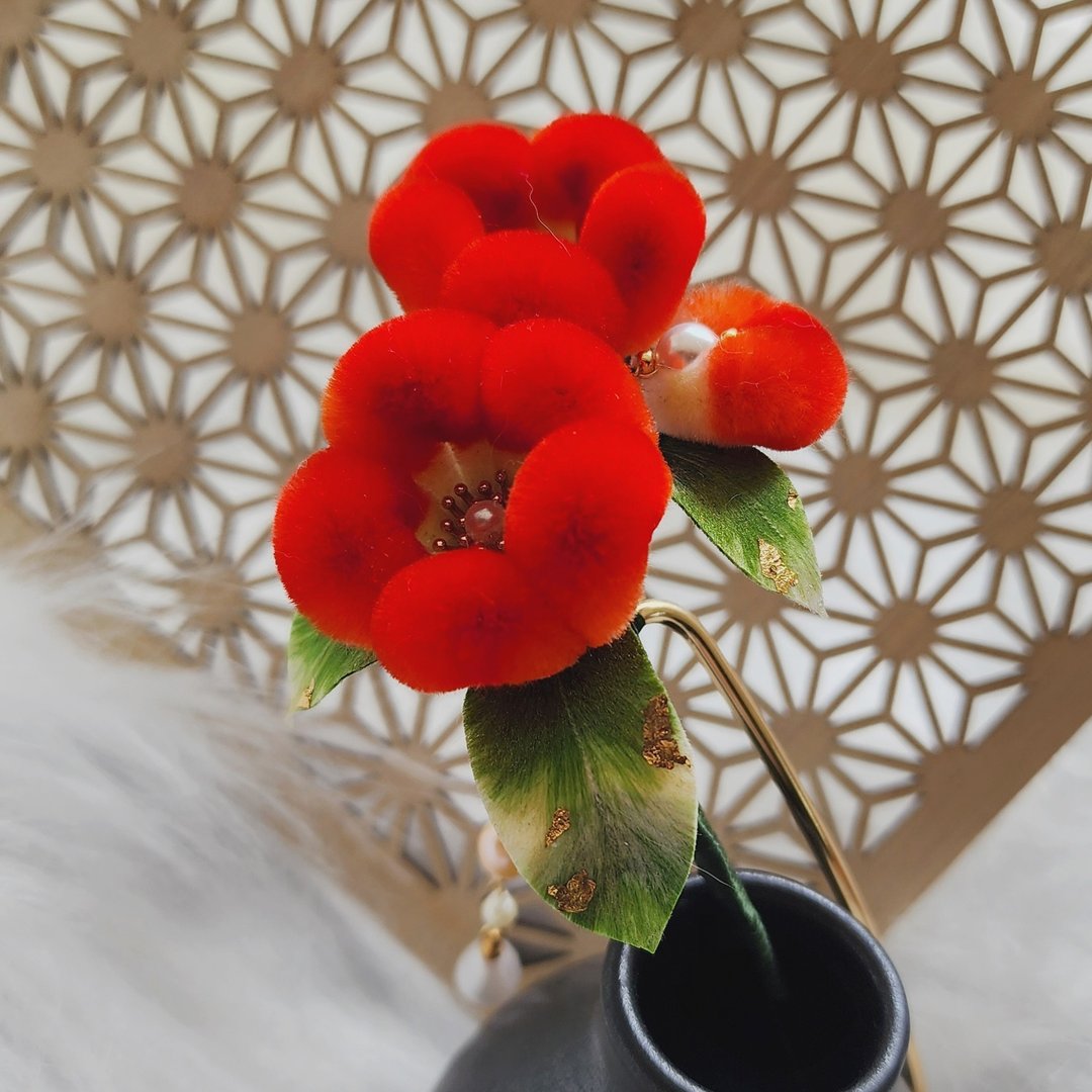 非遗绒花 • 五瓣胖绒花 - 发饰 - 其他材质 红色