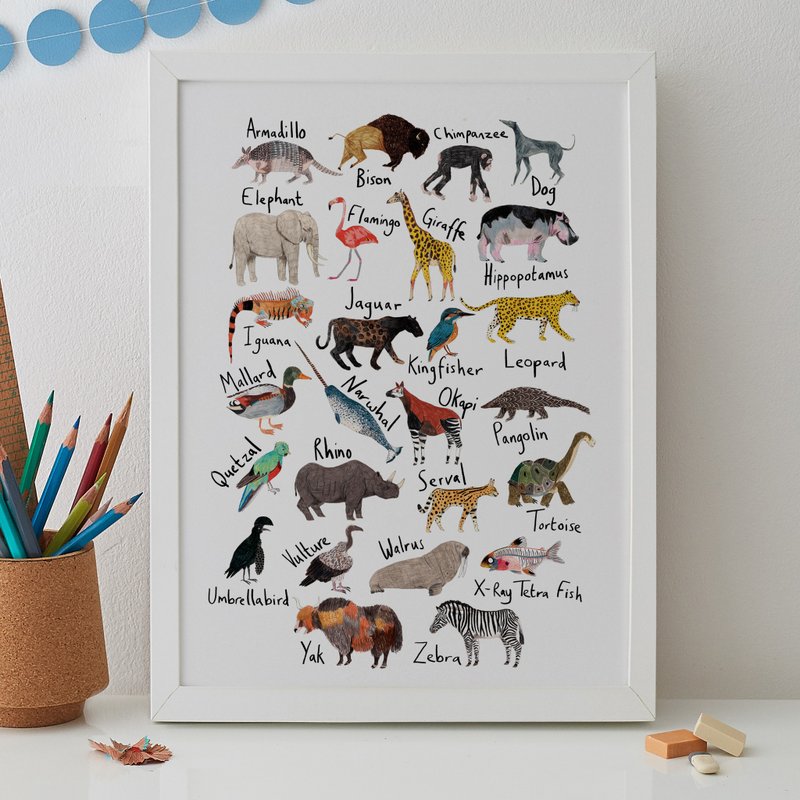 ANIMAL ALPHABET PRINT - 海报/装饰画/版画 - 纸 多色