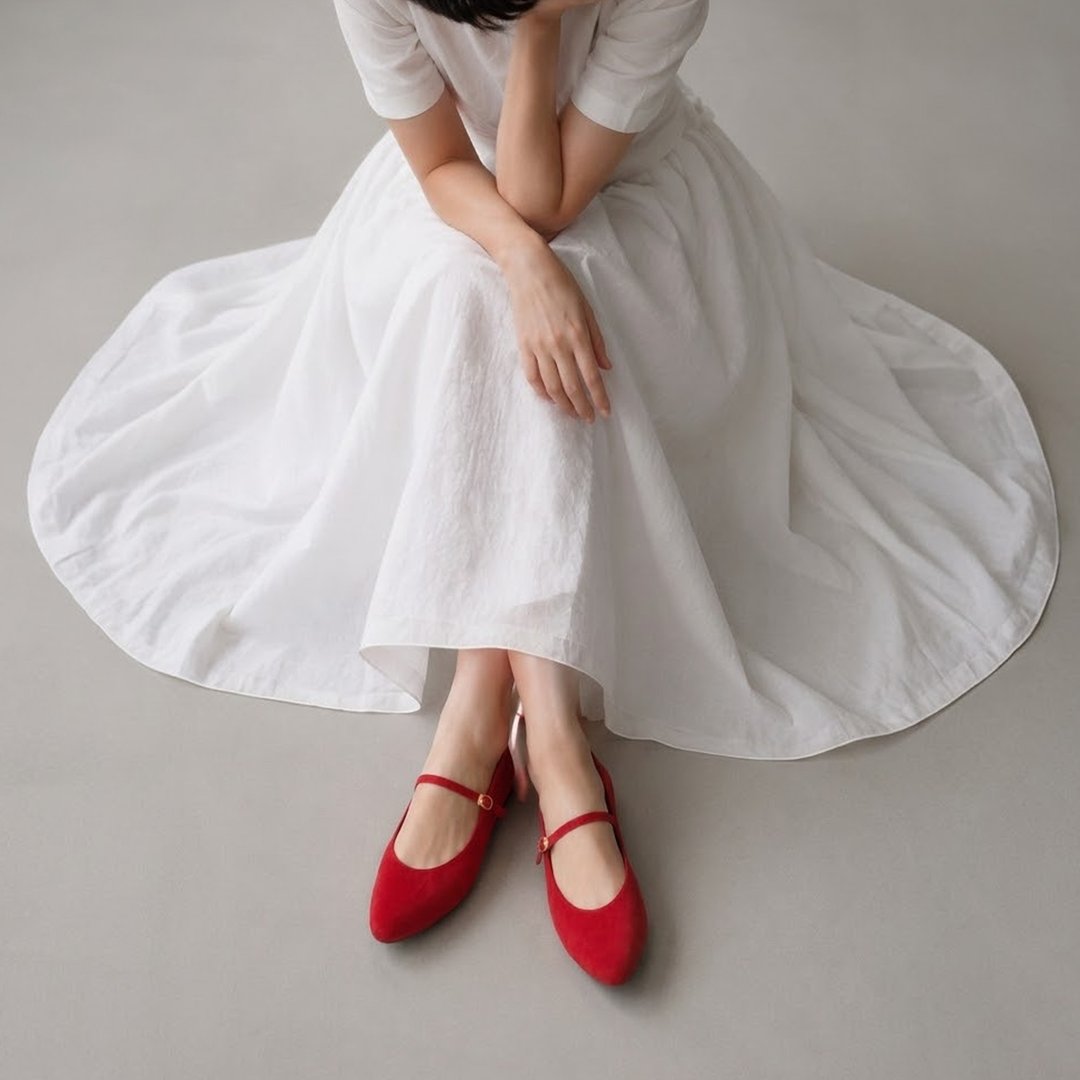mary.J (胭脂红)  Rouge Flats 特别版 玛莉珍 | WL - 玛莉珍鞋 - 棉 红色
