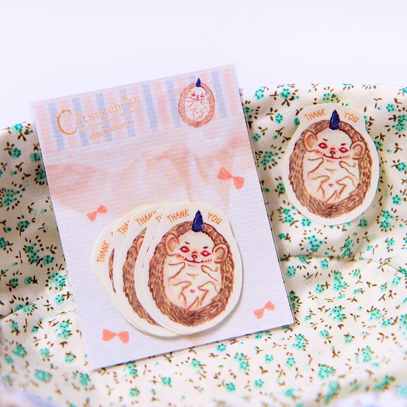 ＜猬子日常 vol.01－猬宝谢谢你 Thank you!＞HEDGIE stickrs 6入 小刺猬 / ハリネズミ / hedgehogs 手工剪裁造型贴纸 - 贴纸 - 纸 多色