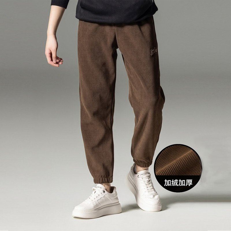 冬季加绒加厚束脚裤  男士休闲长裤子 - 男士长裤 - 棉．麻 咖啡色