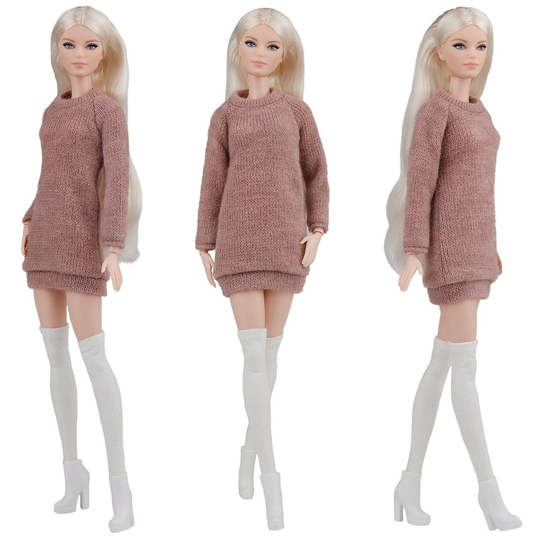 ELENPRIV  beige sweater-dress outfit for Barbie doll 30cm 11 1/2 in. dolls - 玩具/玩偶 - 羊毛 卡其色