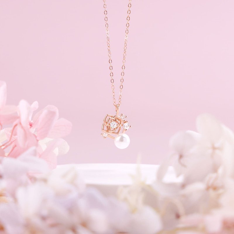 L'amour 浪漫玫瑰珍珠项链 (玫瑰金) - 项链 - 纯银 